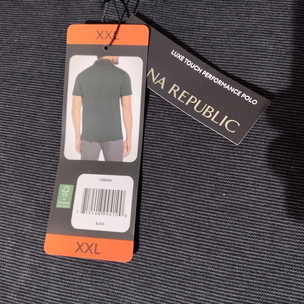 Banana Republic Mens Luxe Touch Performance Polo XXL Black Grey Striped